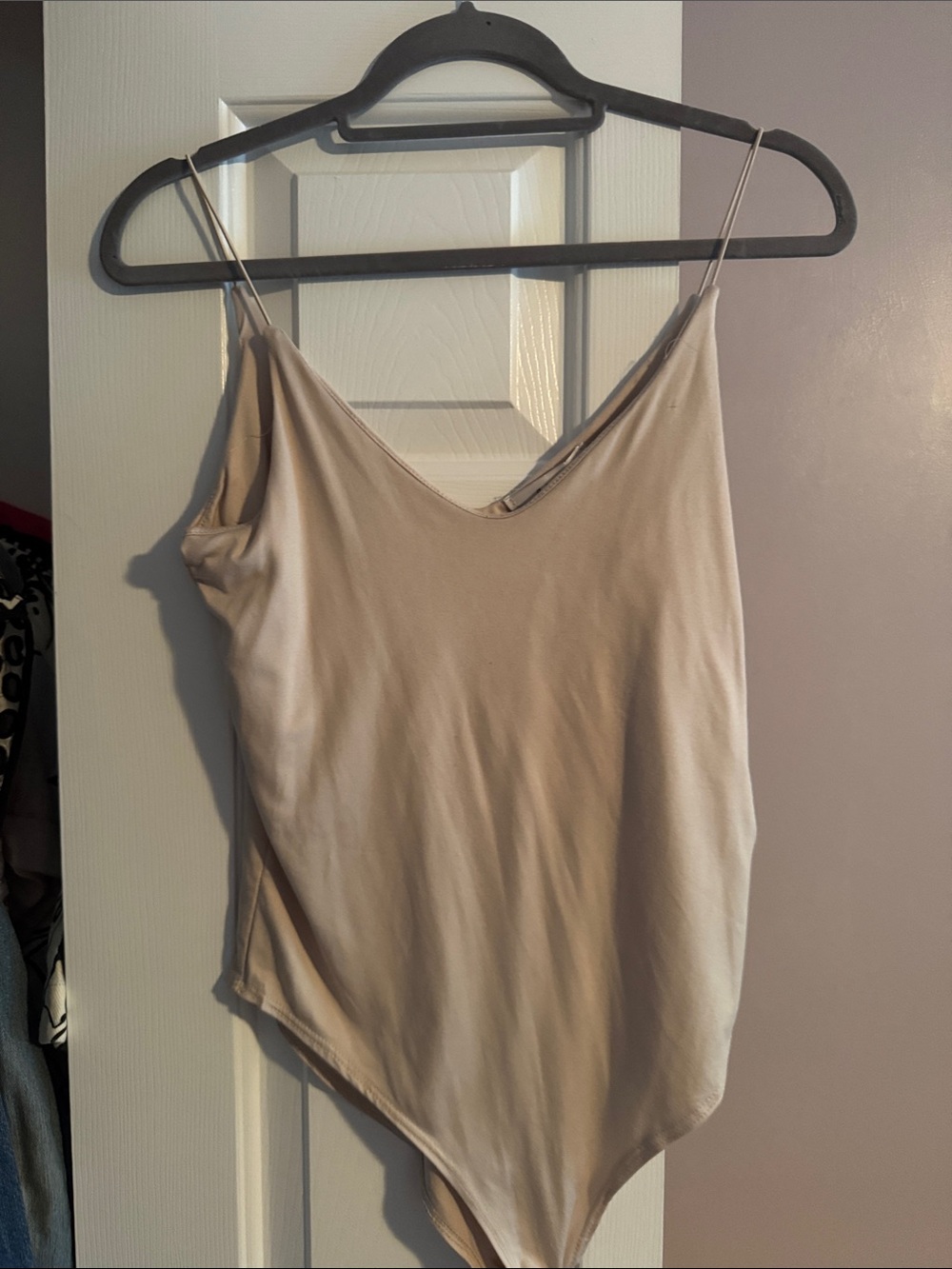 gaze Neutral Beige V-Neck Spaghetti-Strap Bodysuit